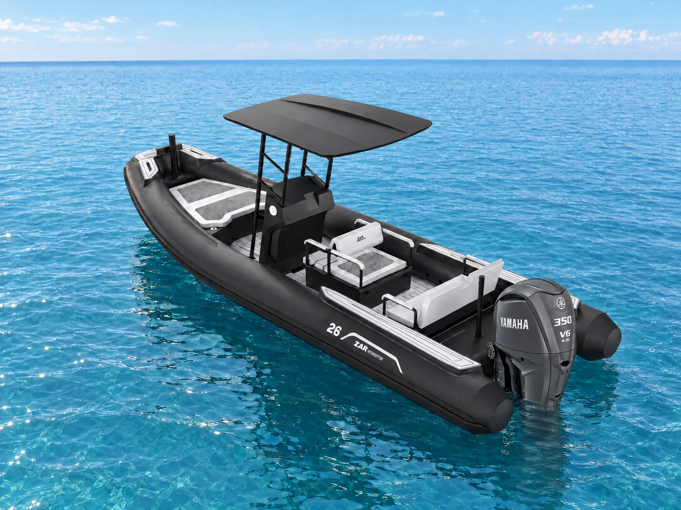 ZAR Interceptor 26 with Yamaha 350 outboard on the water